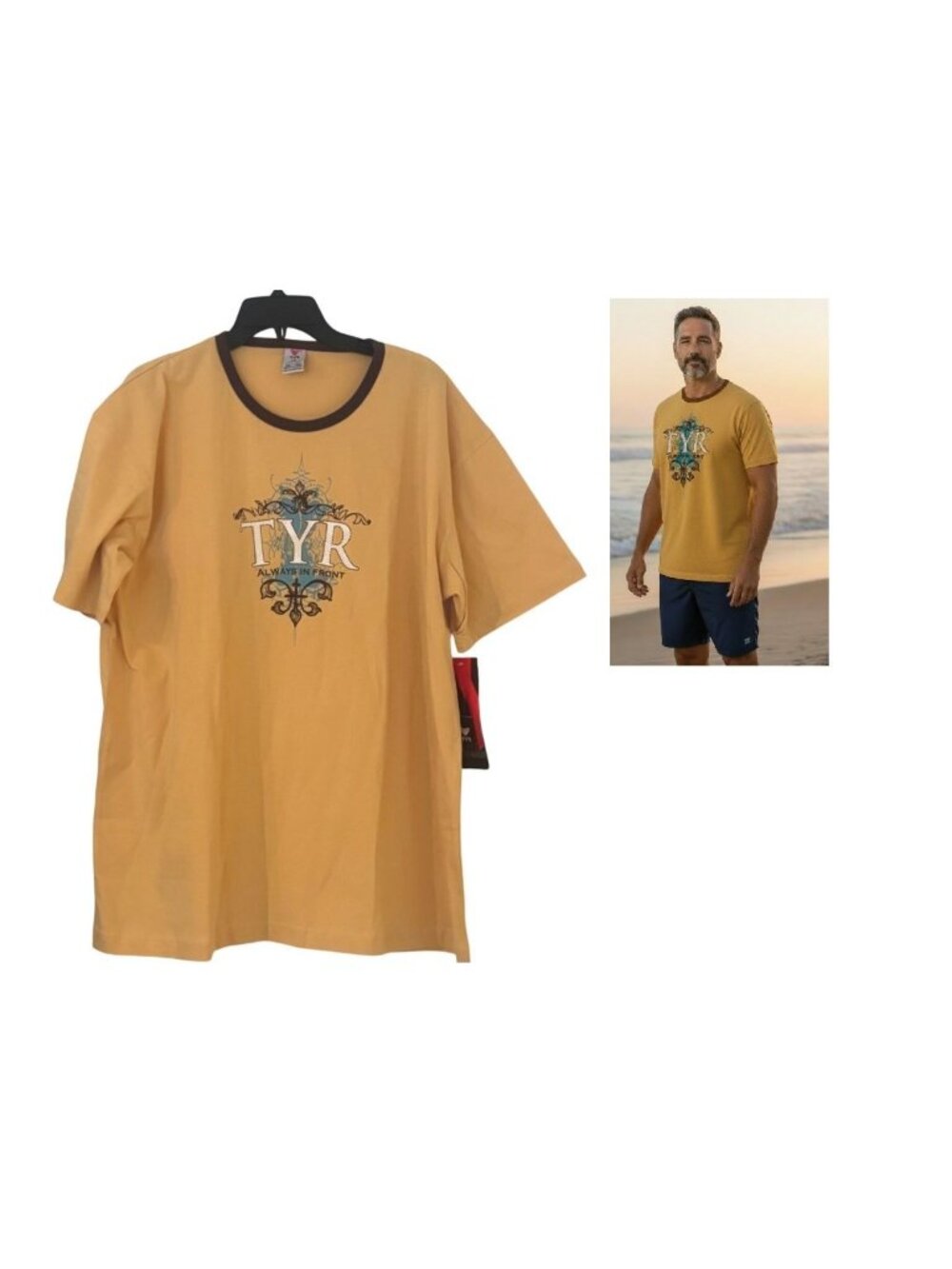 TYR Men’s “Always in Front” Graphic Tee, Gold, XXL